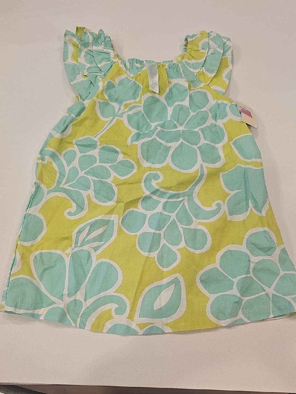 Cherokee Girls Floral Dress in Aqua and Lime